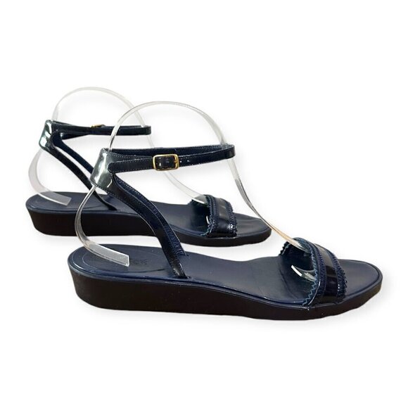 Chloe Rubber Wedge Ankle Strap Patent Sandals. Navy blue, Size 38.5 EU - Picture 5 of 16